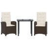 Ensemble à manger de jardin 3 pcs et coussins marron poly rotin 