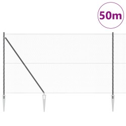 Clôture hexagonale grise1,6x50 m en acier, Poteaux de clôtureavec piquet 13 pcs Ø32 mm 180 cm en acier galvanisé 