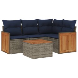 Salon de jardin 5 pcs avec coussins gris résine tressée 
