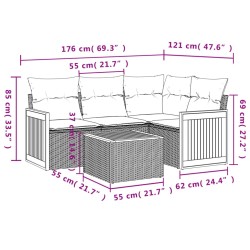 Salon de jardin 5 pcs avec coussins gris résine tressée 