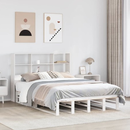 Lit bibliothèque sans matelas blanc 135x190 cm bois massif 