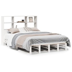 Lit bibliothèque sans matelas blanc 135x190 cm bois massif 