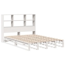 Lit bibliothèque sans matelas blanc 135x190 cm bois massif 