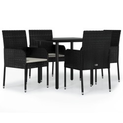 Ensemble à manger de jardin coussins 5pcs Noir Résine tressée 