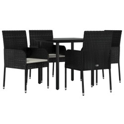 Ensemble à manger de jardin coussins 5pcs Noir Résine tressée 