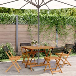 Ensemble à manger de jardin 5 pcs résine tressée et bois massif 
