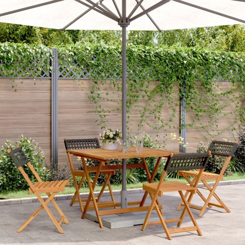 Ensemble à manger de jardin 5 pcs résine tressée et bois massif 