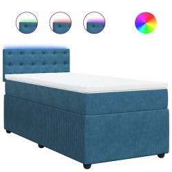 Sommier à lattes de lit avec matelas bleu 90x190 cm velours 