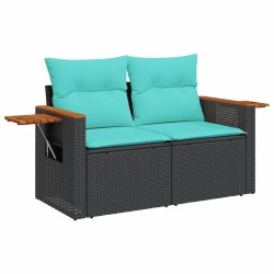 Salon de jardin 4 pcs avec coussins noir résine tressée 