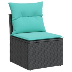Salon de jardin 4 pcs avec coussins noir résine tressée 
