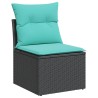 Salon de jardin 4 pcs avec coussins noir résine tressée 