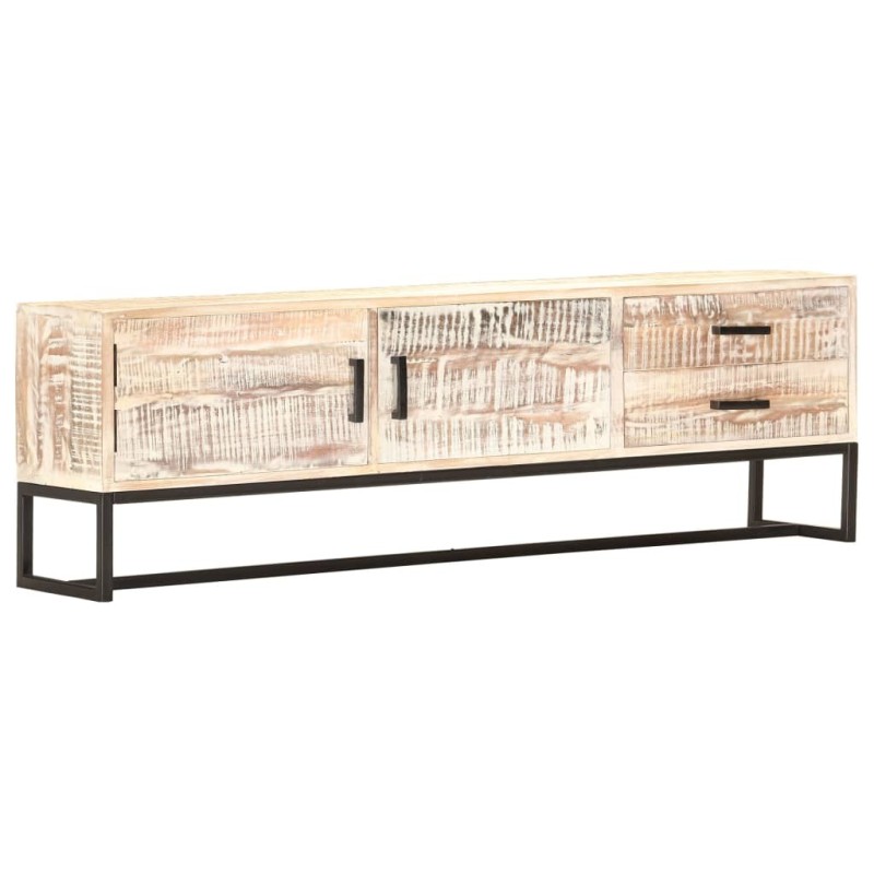 Meuble TV Blanc 140 x 30 x 45 cm Bois d'acacia massif 