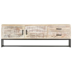 Meuble TV Blanc 140 x 30 x 45 cm Bois d'acacia massif 
