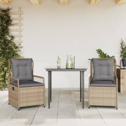 Ensemble à manger de jardin et coussins 3 pcs Beige poly rotin 