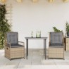 Ensemble à manger de jardin et coussins 3 pcs Beige poly rotin 