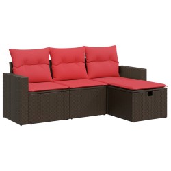 Salon de jardin 4 pcs avec coussins marron résine tressée 