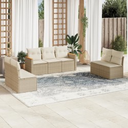 Salon de jardin avec coussins 7 pcs beige résine tressée 