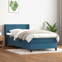 Sommier à lattes de lit et matelas bleu foncé 90x220 cm velours 
