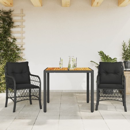 Ensemble de bistro 3 pcs avec coussins noir résine tressée 
