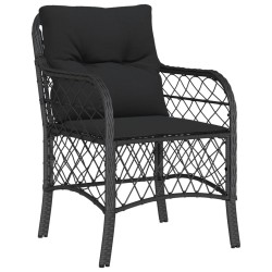 Ensemble de bistro 3 pcs avec coussins noir résine tressée 
