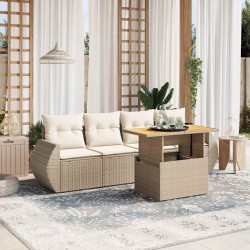 Salon de jardin avec coussins 5 pcs beige résine tressée 