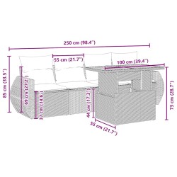 Salon de jardin avec coussins 5 pcs beige résine tressée 