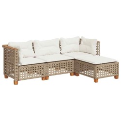 Salon de jardin avec coussins 4 pcs beige résine tressée 