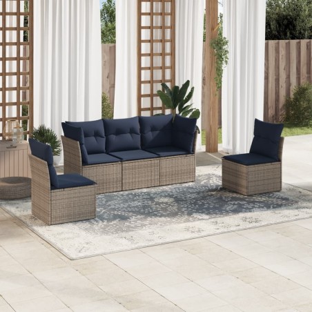 Salon de jardin 5 pcs avec coussins gris résine tressée 