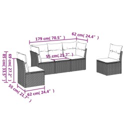 Salon de jardin 5 pcs avec coussins gris résine tressée 