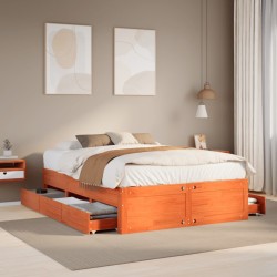 Cadre de lit sans matelas avec tiroirs brun cire 160x200 cm pin 