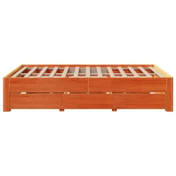 Cadre de lit sans matelas avec tiroirs brun cire 160x200 cm pin 