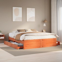 Cadre de lit sans matelas avec tiroirs brun cire 180x200 cm pin 