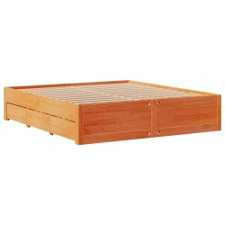 Cadre de lit sans matelas avec tiroirs brun cire 180x200 cm pin 
