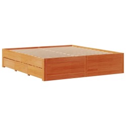 Cadre de lit sans matelas avec tiroirs brun cire 180x200 cm pin 