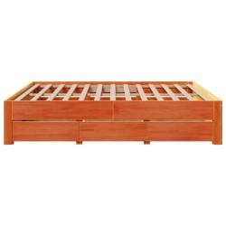 Cadre de lit sans matelas avec tiroirs brun cire 180x200 cm pin 