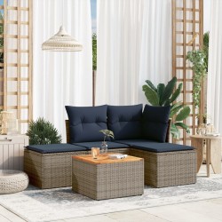 Salon de jardin 5 pcs avec coussins gris résine tressée 