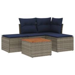 Salon de jardin 5 pcs avec coussins gris résine tressée 