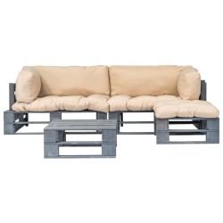 Salon palette de jardin 4 pcs avec coussins sable bois 