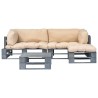 Salon palette de jardin 4 pcs avec coussins sable bois 