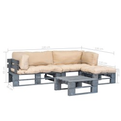 Salon palette de jardin 4 pcs avec coussins sable bois 