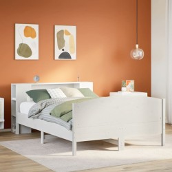 Lit bibliothèque sans matelas blanc 120x200 cm bois pin massif 