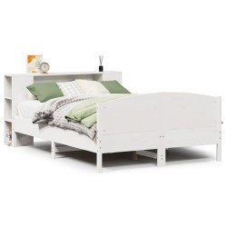 Lit bibliothèque sans matelas blanc 120x200 cm bois pin massif 