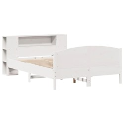 Lit bibliothèque sans matelas blanc 120x200 cm bois pin massif 