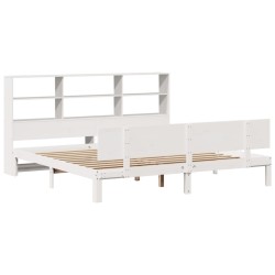 Lit bibliothèque sans matelas blanc 200x200 cm bois pin massif 