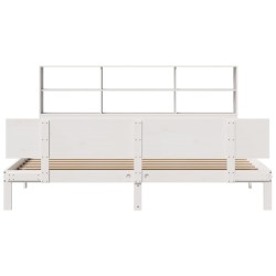 Lit bibliothèque sans matelas blanc 200x200 cm bois pin massif 