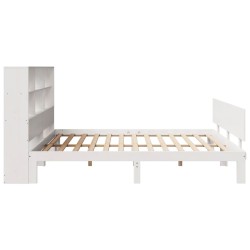 Lit bibliothèque sans matelas blanc 200x200 cm bois pin massif 