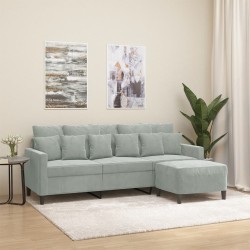 Canapé à 3 places avec repose-pieds Gris clair 180 cm Velours 