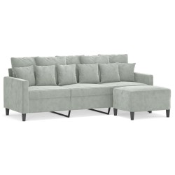 Canapé à 3 places avec repose-pieds Gris clair 180 cm Velours 
