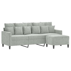 Canapé à 3 places avec repose-pieds Gris clair 180 cm Velours 