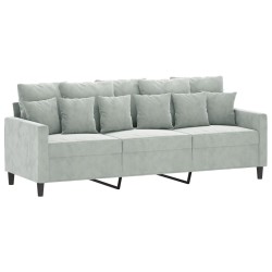 Canapé à 3 places avec repose-pieds Gris clair 180 cm Velours 